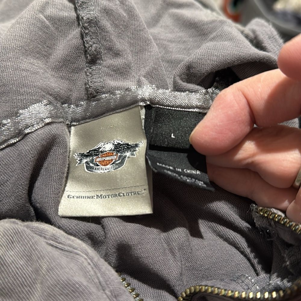 Women's Harley Davidson Gray Graphic Hooded Pullover Top - Picture 3 of 4